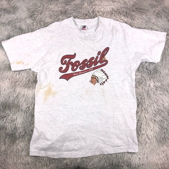 Vintage FOSSIL Brand Indian Head T Shirt - Picture 1 of 8